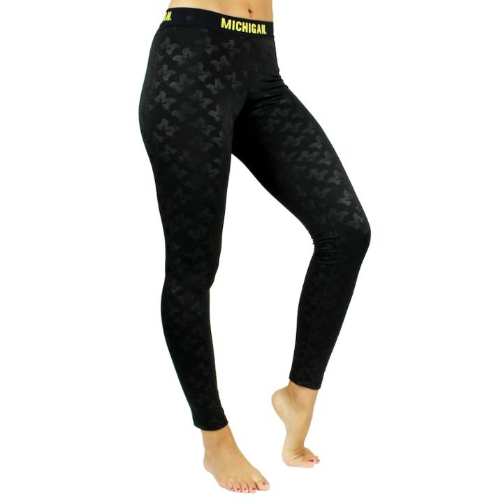 Michigan Wolverines Embossed Fleece-lined Leggings, Women's, Size: Medium, Black
