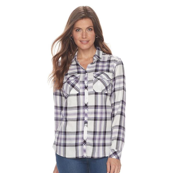 Petite Croft & Barrow&reg; Flannel Plaid Button-down Shirt, Women's, Size: Xl Petite, Drk Purple
