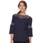 Women's Apt. 9&reg; Lace-trim Bell Sleeve Top, Size: Large, Dark Blue