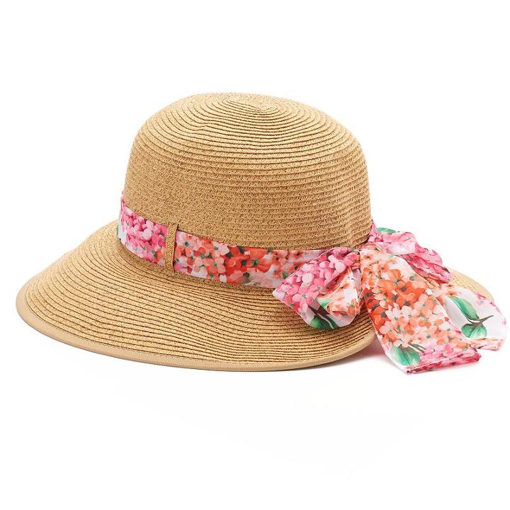 Dana Buchman Split-back Floral Floppy Hat, Women's, White Oth