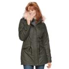 Women's Sebby Collection Faux-fur Trim Parka, Size: Small, Green Oth