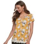 Juniors' Rewind Crochet-hem Cross-back Tee, Teens, Size: Small, Gold