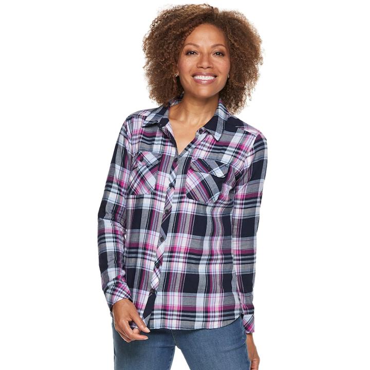 Petite Croft & Barrow&reg; Extra Soft Classic Button-down Shirt, Women's, Size: Xl Petite, Dark Blue