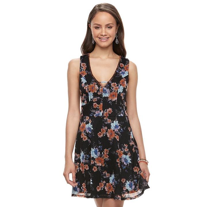 Juniors' Trixxi Knit Skater Dress, Teens, Size: Large, Dark Grey