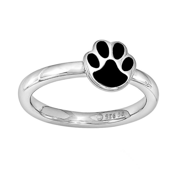 Stacks And Stones Sterling Silver Paw Print Stack Ring, Women's, Size: 7, Black
