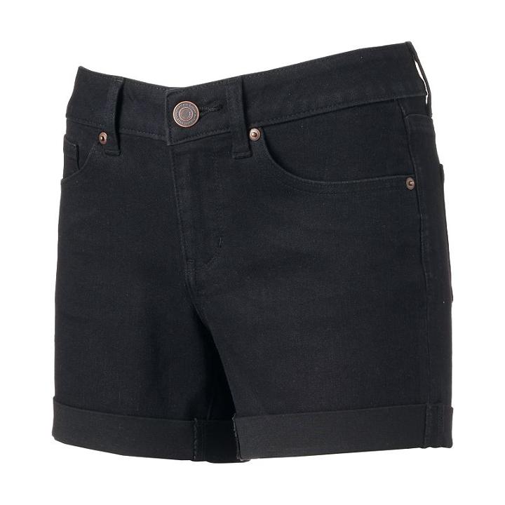 Juniors' So&reg; Roll-cuff Denim Midi Shorts, Girl's, Size: 13, Black