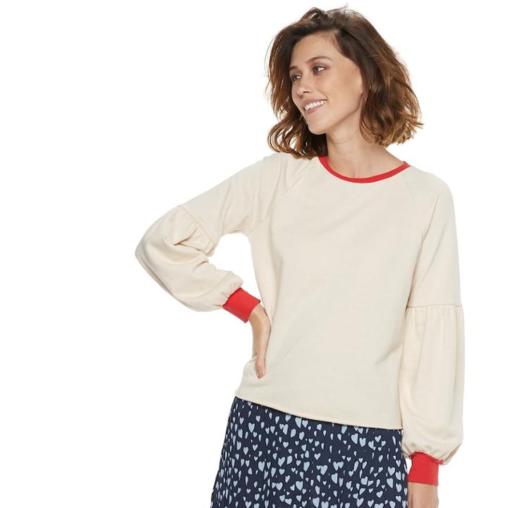 Women's Popsugar Colorblock Balloon-sleeve Sweatshirt, Size: Medium, Natural