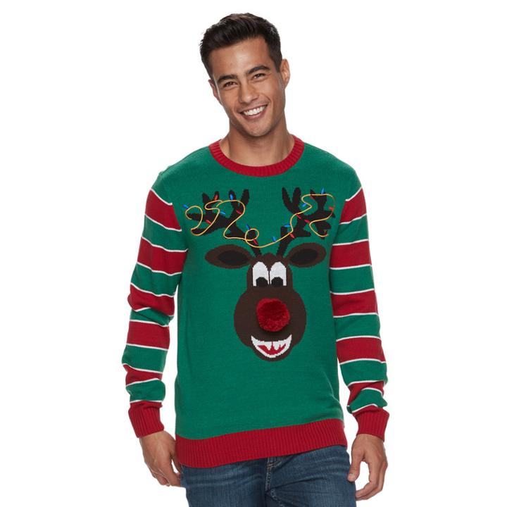 Men's Reindeer Ugly Christmas Sweater, Size: Medium, Dark Green