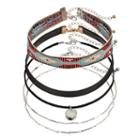 Mudd&reg; Black Faux Leather, Embroidered & Simulated Drusy Choker Necklace Set, Women's, Multicolor