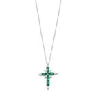 Sterling Silver Simulated Emerald & Cubic Zirconia Cross Pendant, Women's, Size: 18, Green