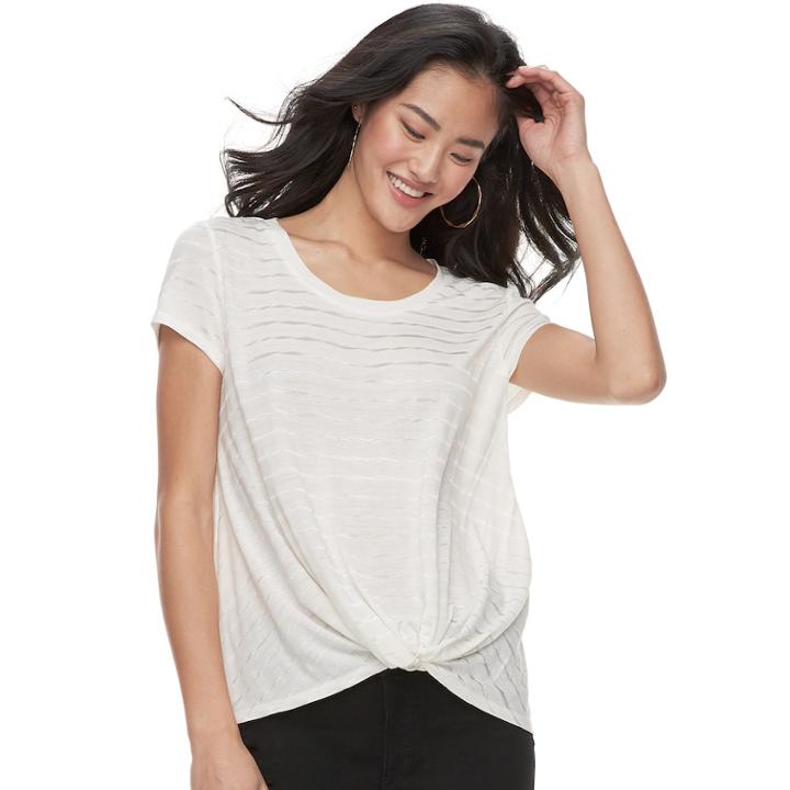 Juniors' Candie's&reg; Striped Knot-front Tee, Teens, Size: Large, Natural