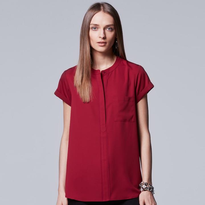 Petite Simply Vera Vera Wang Essential Popover Top, Women's, Size: S Petite, Dark Red