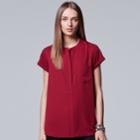 Petite Simply Vera Vera Wang Essential Popover Top, Women's, Size: S Petite, Dark Red