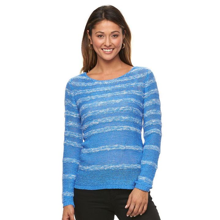 Women's Caribbean Joe Striped Tape Yarn Sweater, Size: Large, Blue Other