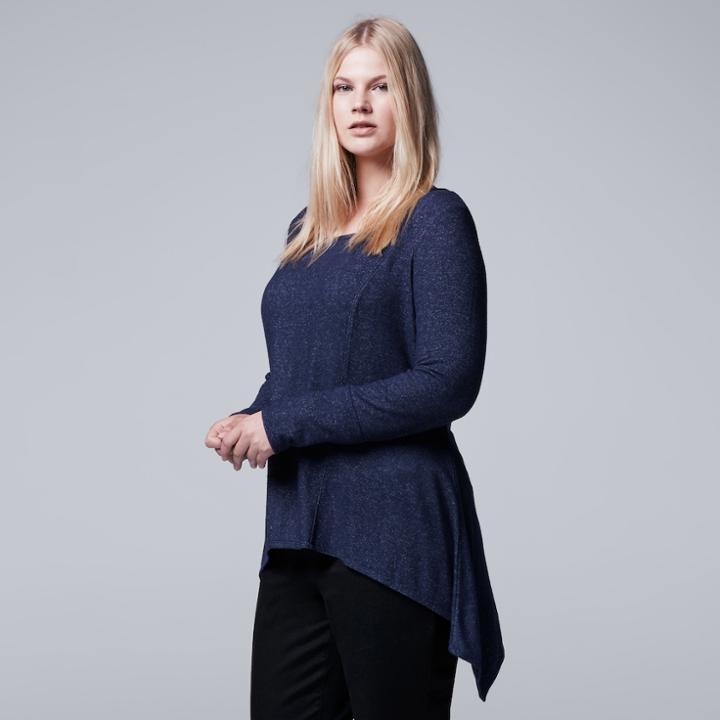 Plus Size Simply Vera Vera Wang High-low Top, Women's, Size: 3xl, Blue