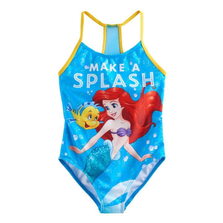 Disney's The Little Mermaid Girls 4-6x Ariel & Flounder Make A Splash Swimsuit, Size: 6x, Blue