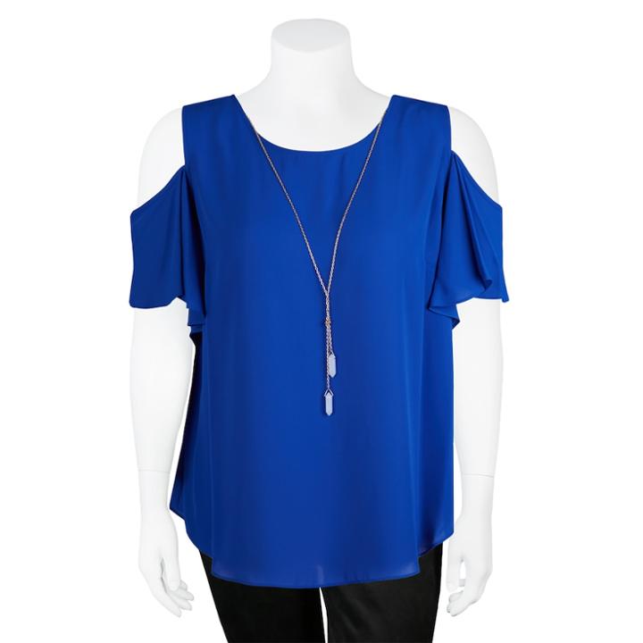Juniors' Plus Size Iz Byer Cold-shoulder Top, Teens, Size: 3xl, Med Blue