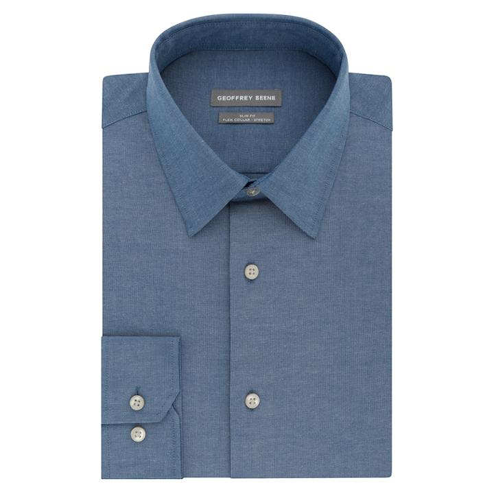 Men's Geoffrey Beene Slim-fit Stretch Point-collar Dress Shirt, Size: Xs 32/33, Blue