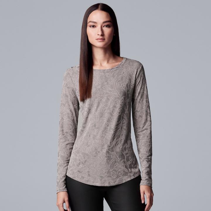 Women's Simply Vera Vera Wang Floral Jacquard Tee, Size: Xxl, Beig/green (beig/khaki)