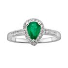 The Regal Collection 14k White Gold Genuine Emerald And 1/8-ct. T.w. Igl Certified Diamond Teardrop Ring, Women's, Size: 6, Green