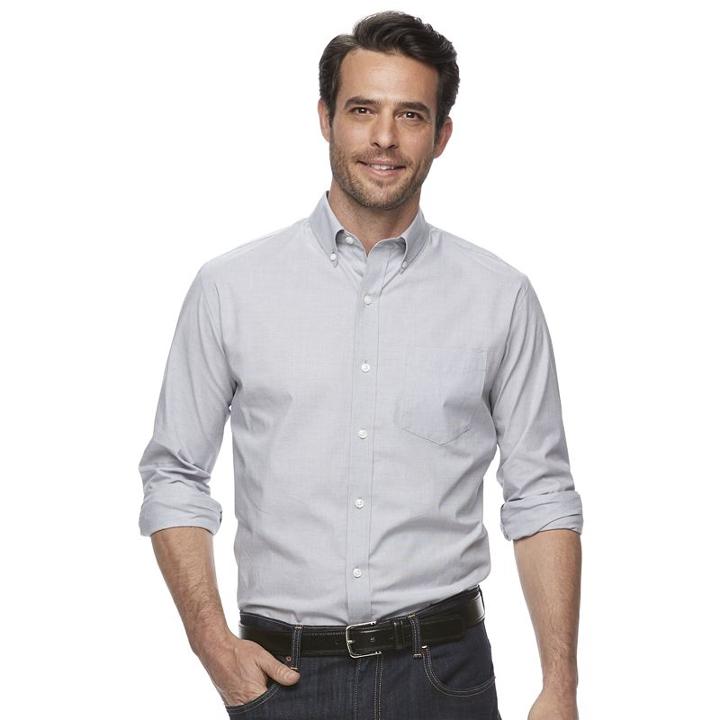 Men's Croft & Barrow&reg; True Comfort Classic-fit Stretch Button-down Shirt, Size: Small, Grey