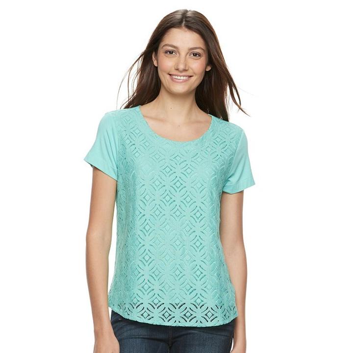 Women's Croft & Barrow&reg; Lace Tee, Size: Xl, Turquoise/blue (turq/aqua)
