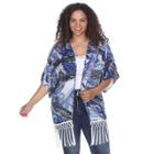 Plus Size White Mark Fringe Kimono, Women's, Med Blue