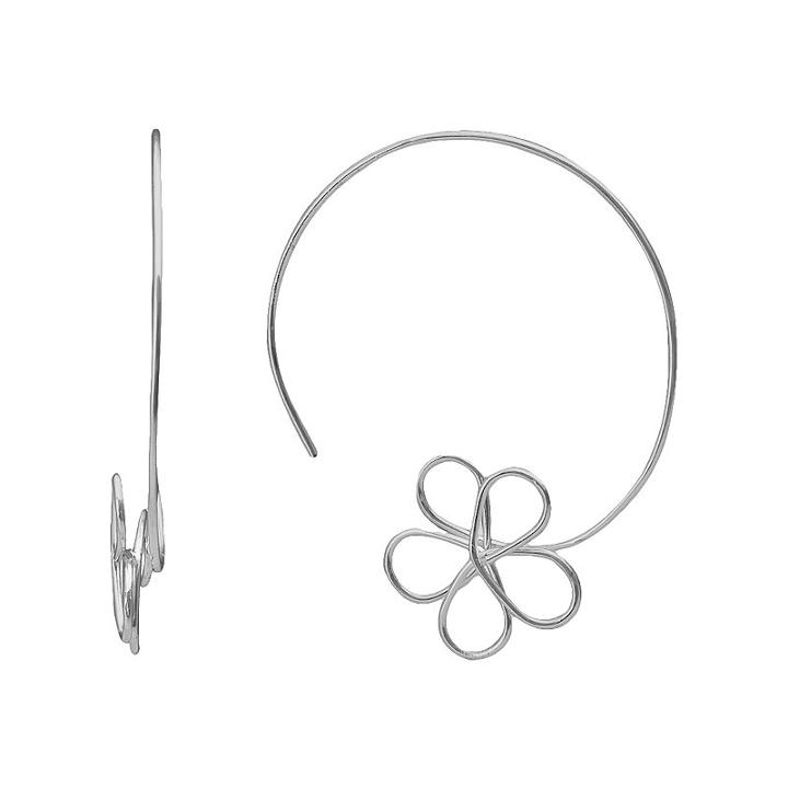 Sterling Silver Wire Flower Hoop Earrings, Women's, Grey