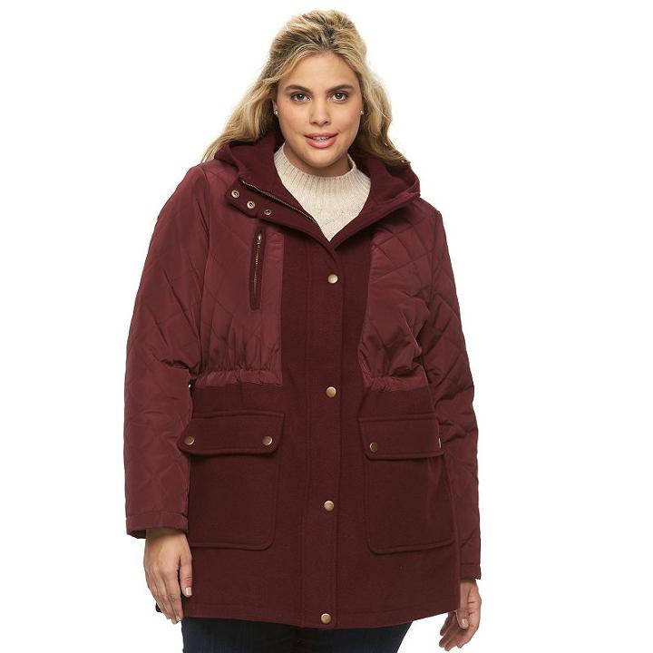 Plus Size Apt. 9&reg; Hooded Quilted Wool Blend Anorak Jacket, Women's, Size: 3xl, Dark Red