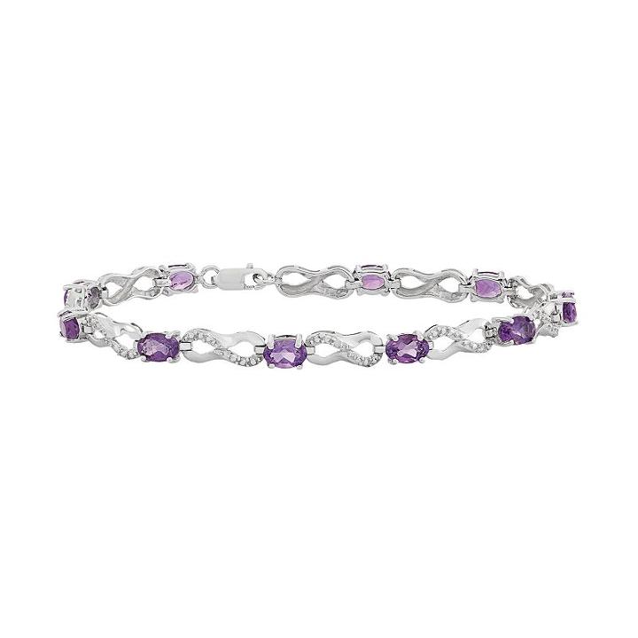 Amethyst & Diamond Accent Sterling Silver Infinity Link Bracelet, Women's, Size: 7.5, Purple
