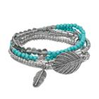 Simulated Turquoise Beaded Leaf Charm Stretch Bracelet Set, Women's, Turq/aqua
