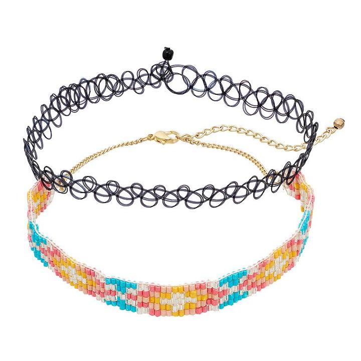 Mudd&reg; Beaded & Tattoo Choker Necklace Set, Girl's, Multicolor