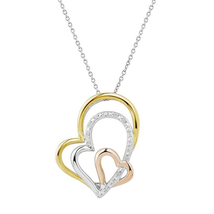 Two Hearts Forever One Tri-tone Sterling Silver Diamond Accent Heart Pendant, Women's, Size: 18, White