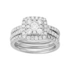 14k White Gold 1 3/4 Carat T.w. Diamond Square Halo Engagement Ring Set, Women's, Size: 7