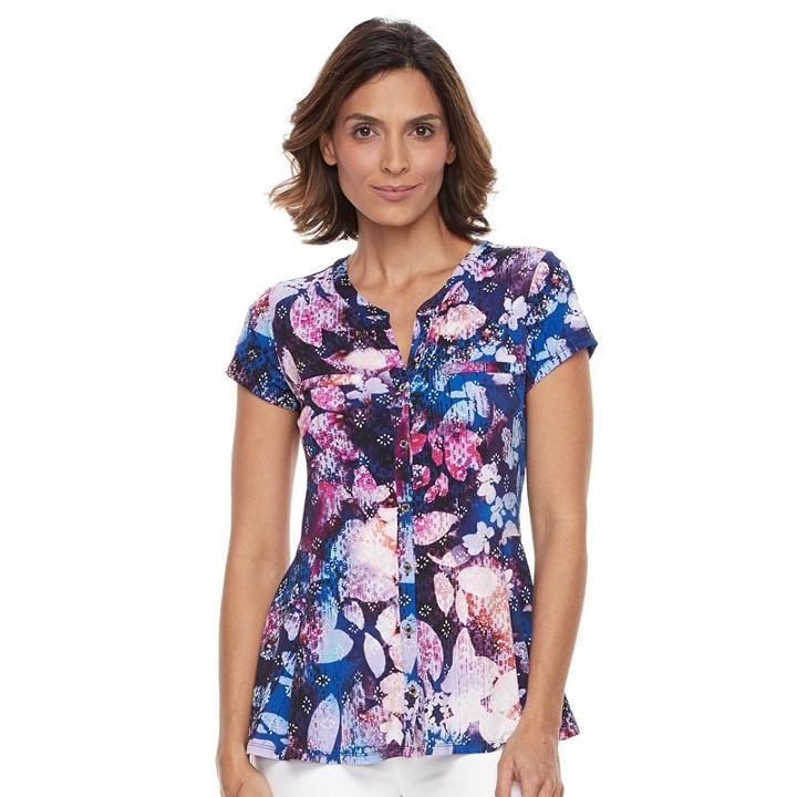 Women's Dana Buchman Printed Peplum Shirt, Size: Xs, Lt Purple