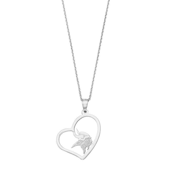 Sterling Silver Minnesota Vikings Heart Openwork Pendant Necklace, Women's, Size: 18, Grey