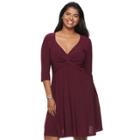 Juniors' Plus Size Wrapper Twist Front Dress, Teens, Size: 2xl, Dark Red