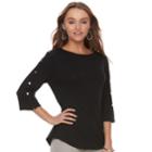 Women's Apt. 9&reg; Button Accent Top, Size: Medium, Black