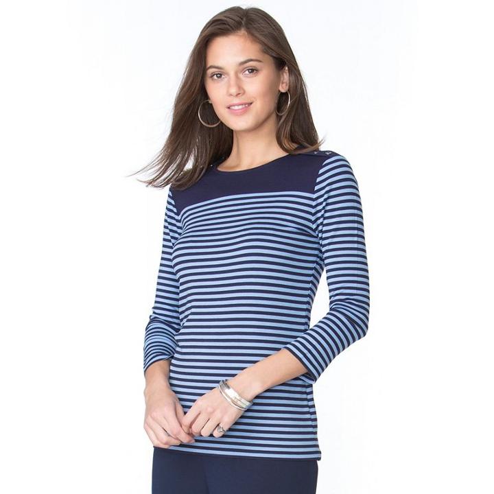 Women's Chaps Striped Button-shoulder Tee, Size: Xl, Blue (navy)