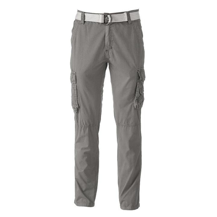 Men's Xray Slim-fit Twill Belted Cargo Pants, Size: 32, Grey