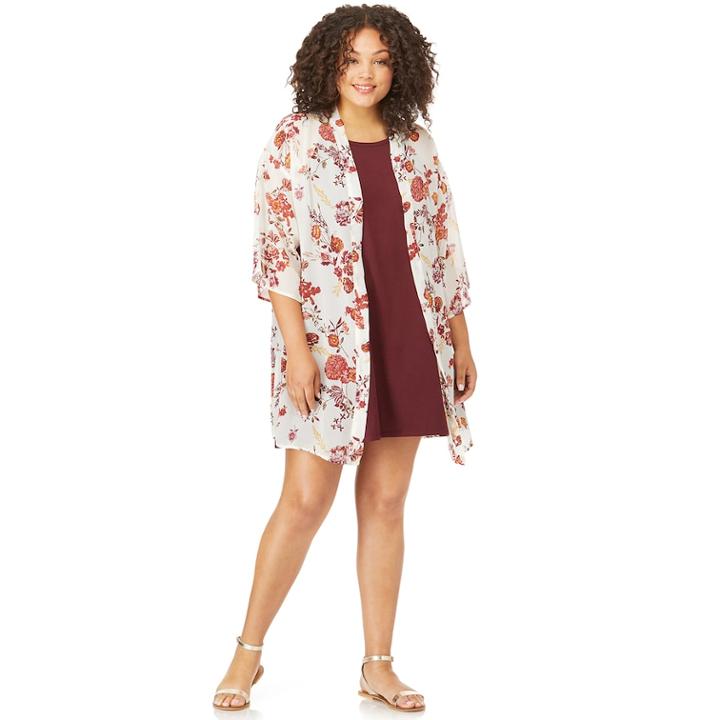 Juniors' Plus Size Wallflower Solid Swing Dress & Kimono Set, Teens, Size: 3xl, Purple