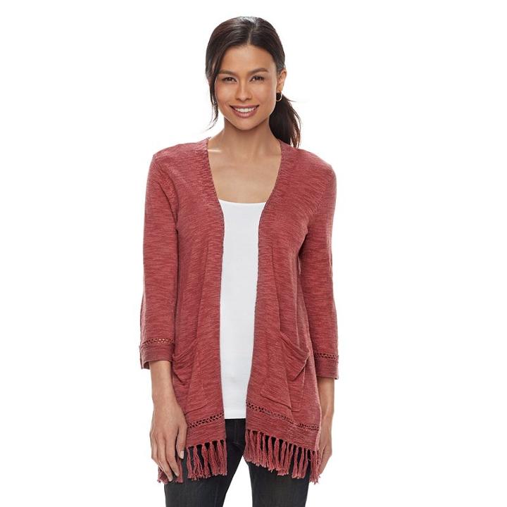 Petite Sonoma Goods For Life&trade; Pointelle Fringe-hem Cardigan, Women's, Size: Xs Petite, Dark Red