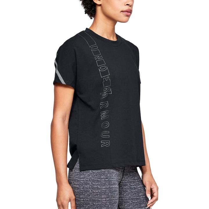 Women's Under Armour Lighter Longer Graphic Short Sleeve Tee, Size: Medium, Black