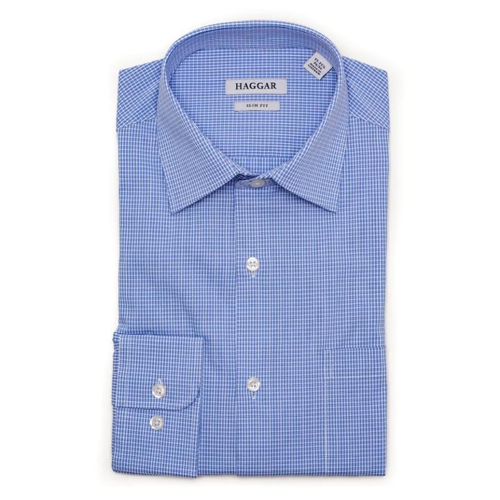 Men's Haggar Premium Comfort Slim-fit Stretch Dress Shirt, Size: 17.5-32/33, Brt Blue