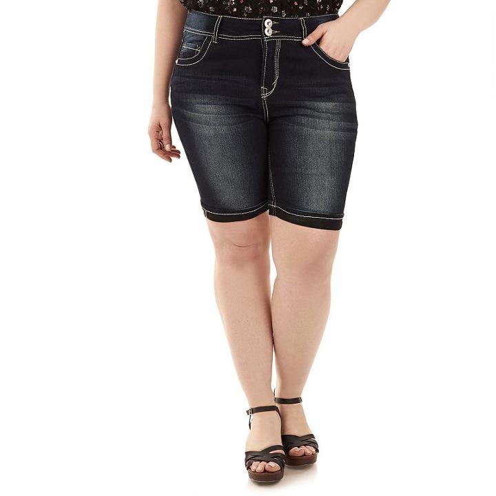 Juniors' Plus Size Wallflower Embellished Bermuda Jean Shorts, Girl's, Size: 22 W, Light Blue