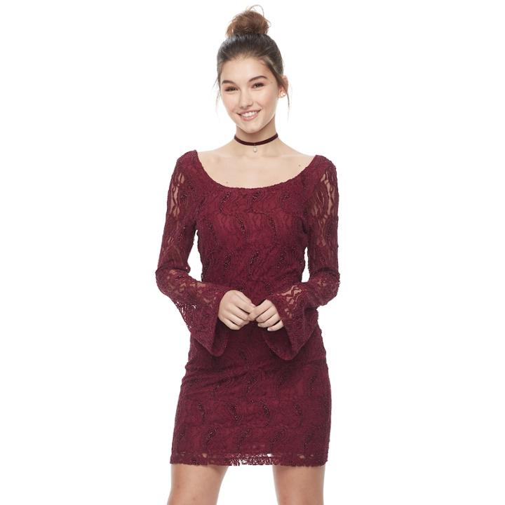 Juniors' Liberty Love Lace Bodycon Dress, Teens, Size: Xl, Red Overfl
