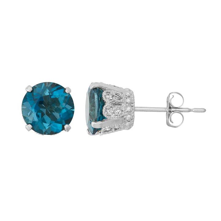 Sterling Silver Blue Quartz & Lab-created White Sapphire Stud Earrings, Women's