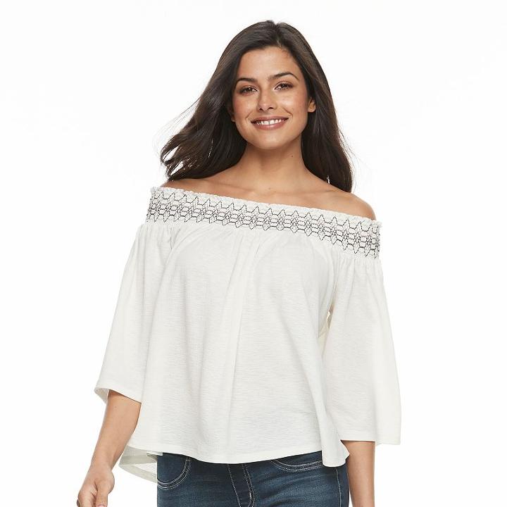 Women's Apt. 9&reg; Smocked Off-the-shoulder Top, Size: Large, White