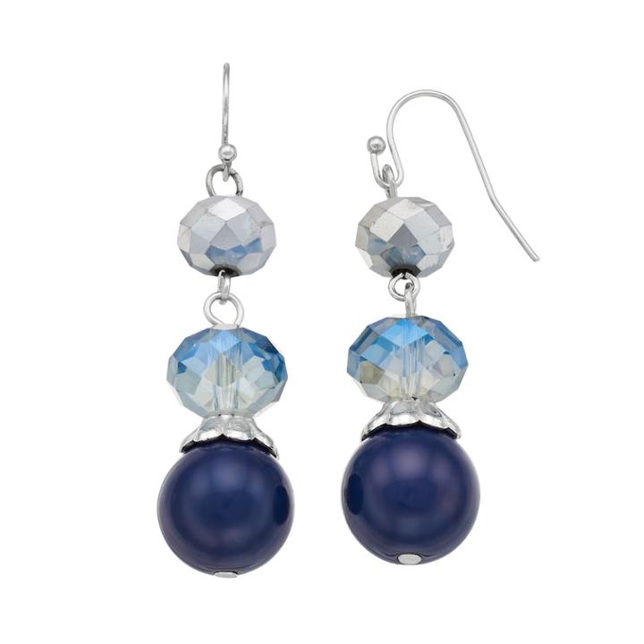 Blue Beaded Nickel Free Linear Earrings, Women's