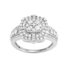10k White Gold 1 Carat T.w. Diamond Flower Halo Ring, Women's, Size: 7